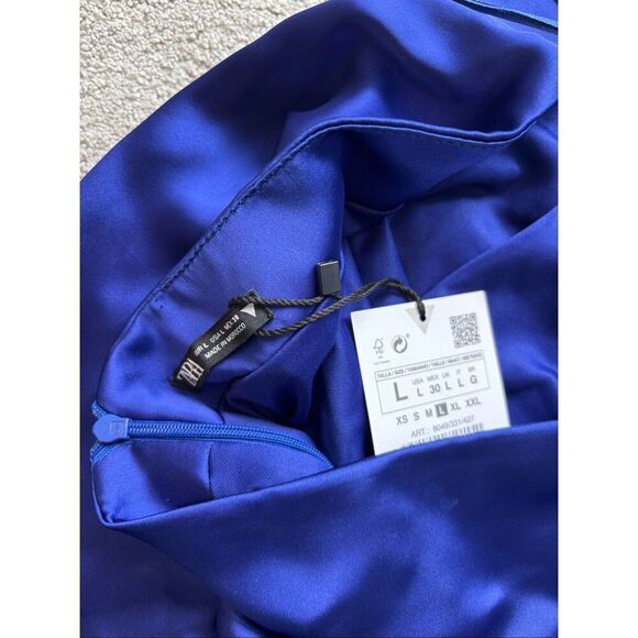 NWT ZARA SATIN EFFECT CUT OUT DRESS blue/purple , Lrg E49 $68 - Picture 7 of 10